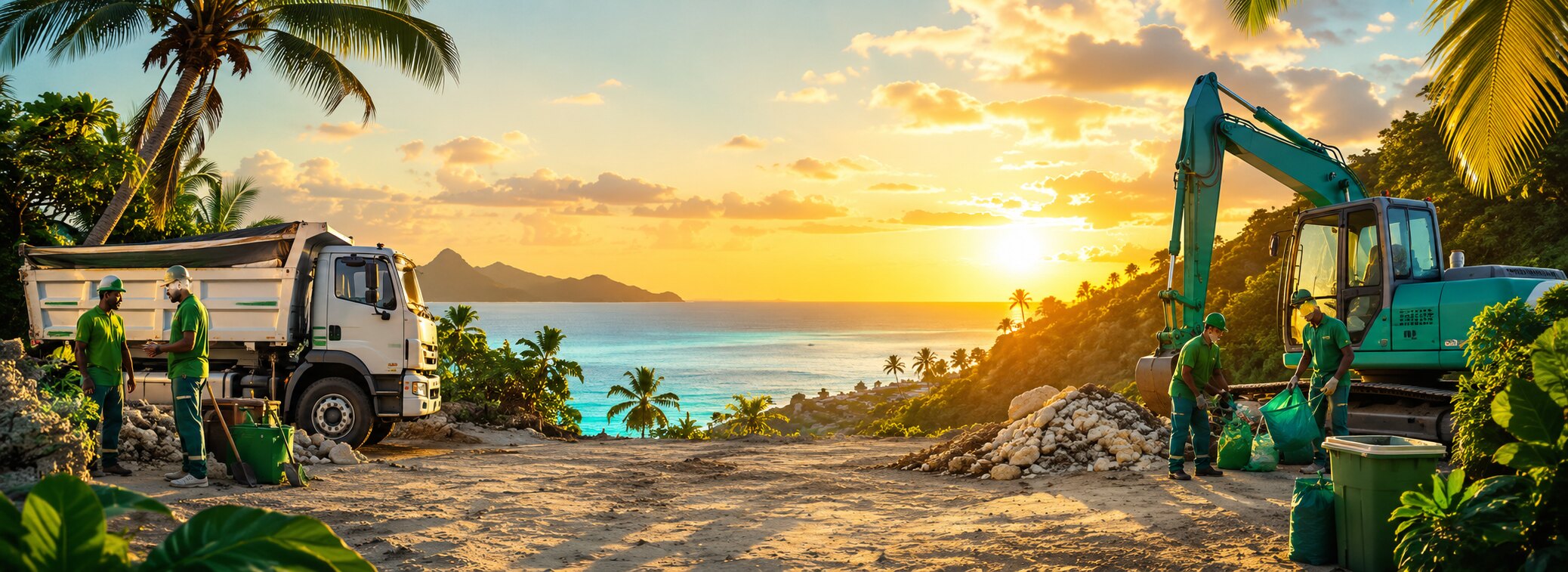 Chantier propre à Mayotte au coucher du soleil